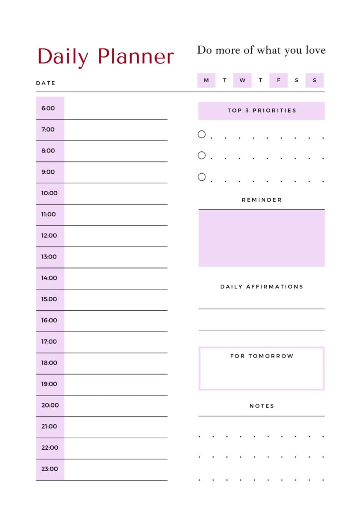 Free daily Planner PDF