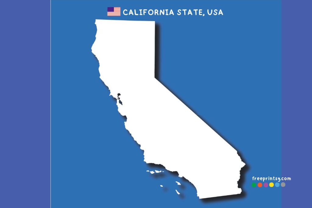 California State Map Outline with Blue Background