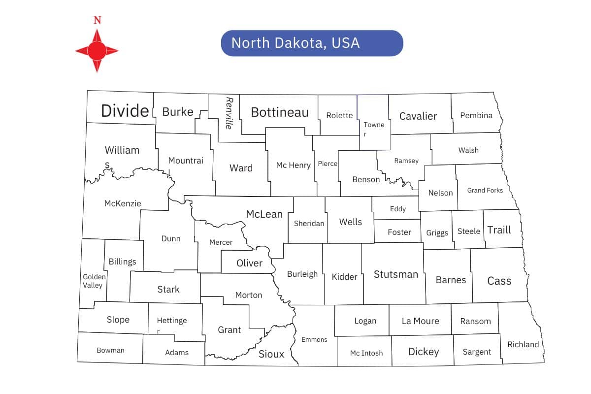 North Dakota State Counties Map Outline